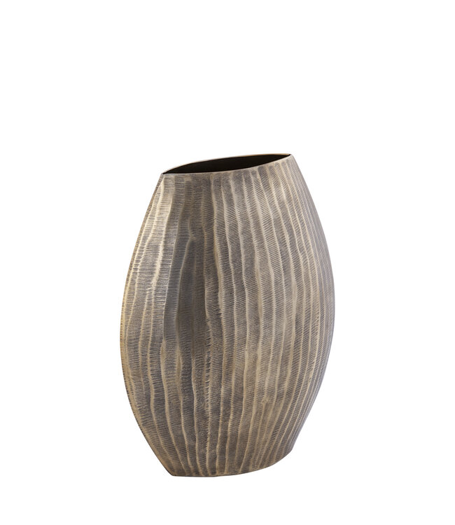 PTMD Jowad Antiek Goud aluminium plaat pot rib hoog ovaal S