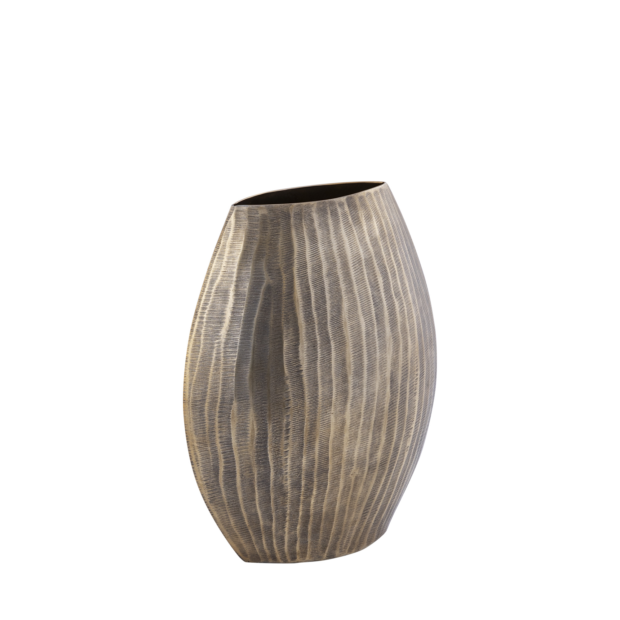 PTMD Jowad Antiek Goud aluminium plaat pot rib hoog ovaal S