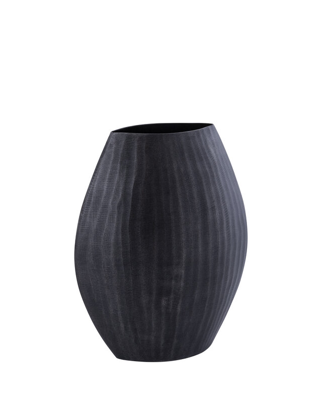 PTMD Jowad Grafiet aluminium plaat pot geribbeld hoog ovaal S