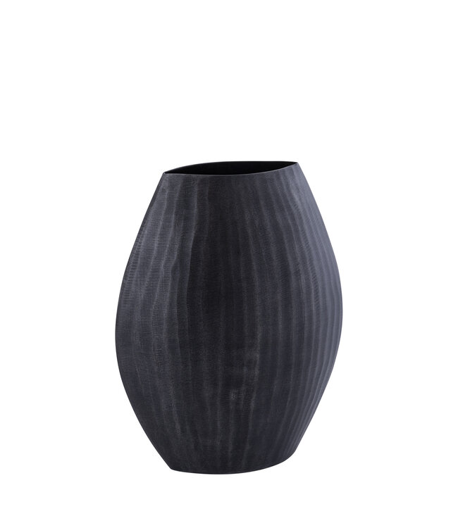 PTMD Jowad Grafiet aluminium plaat pot geribbeld hoog ovaal S
