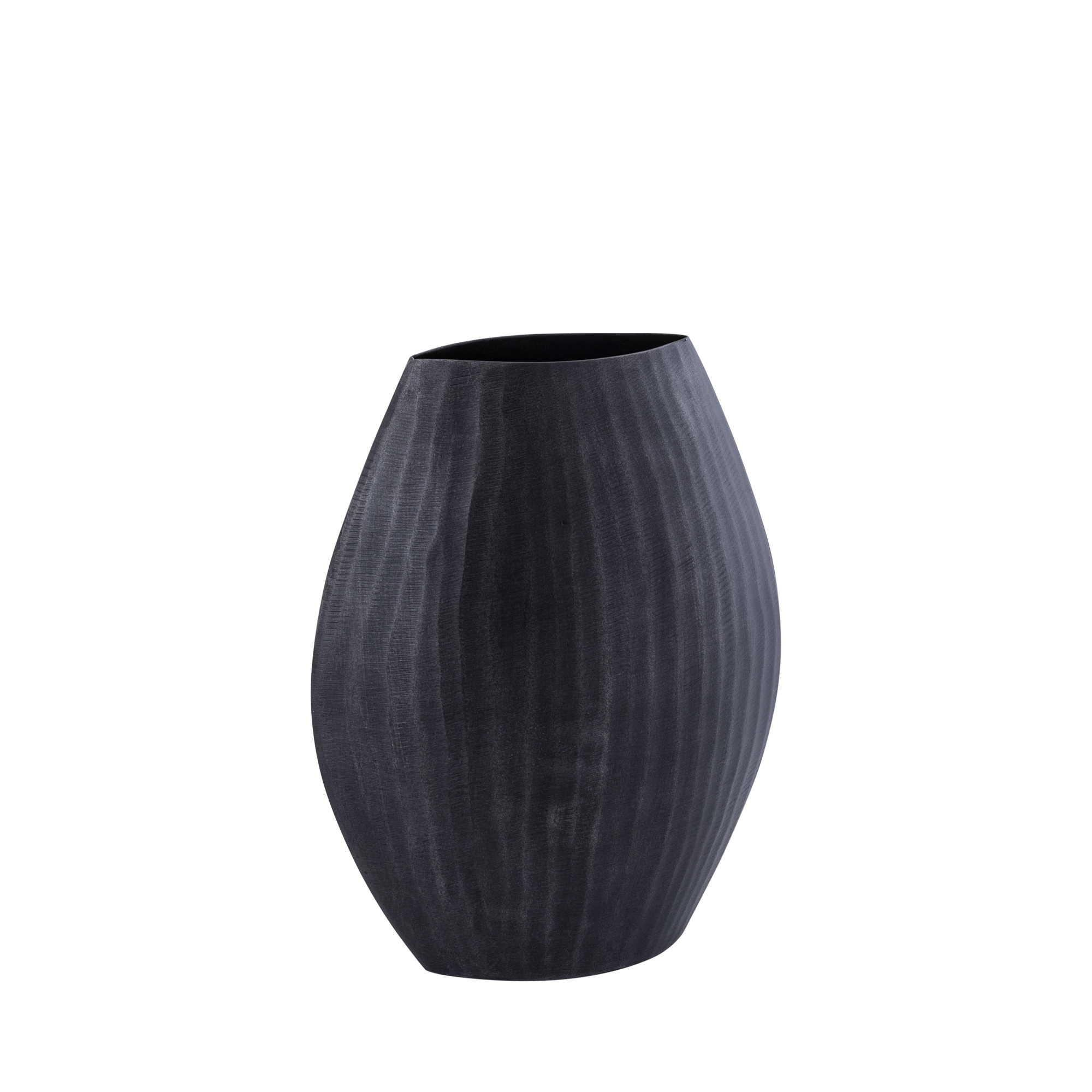 PTMD Jowad Grafiet aluminium plaat pot geribbeld hoog ovaal S
