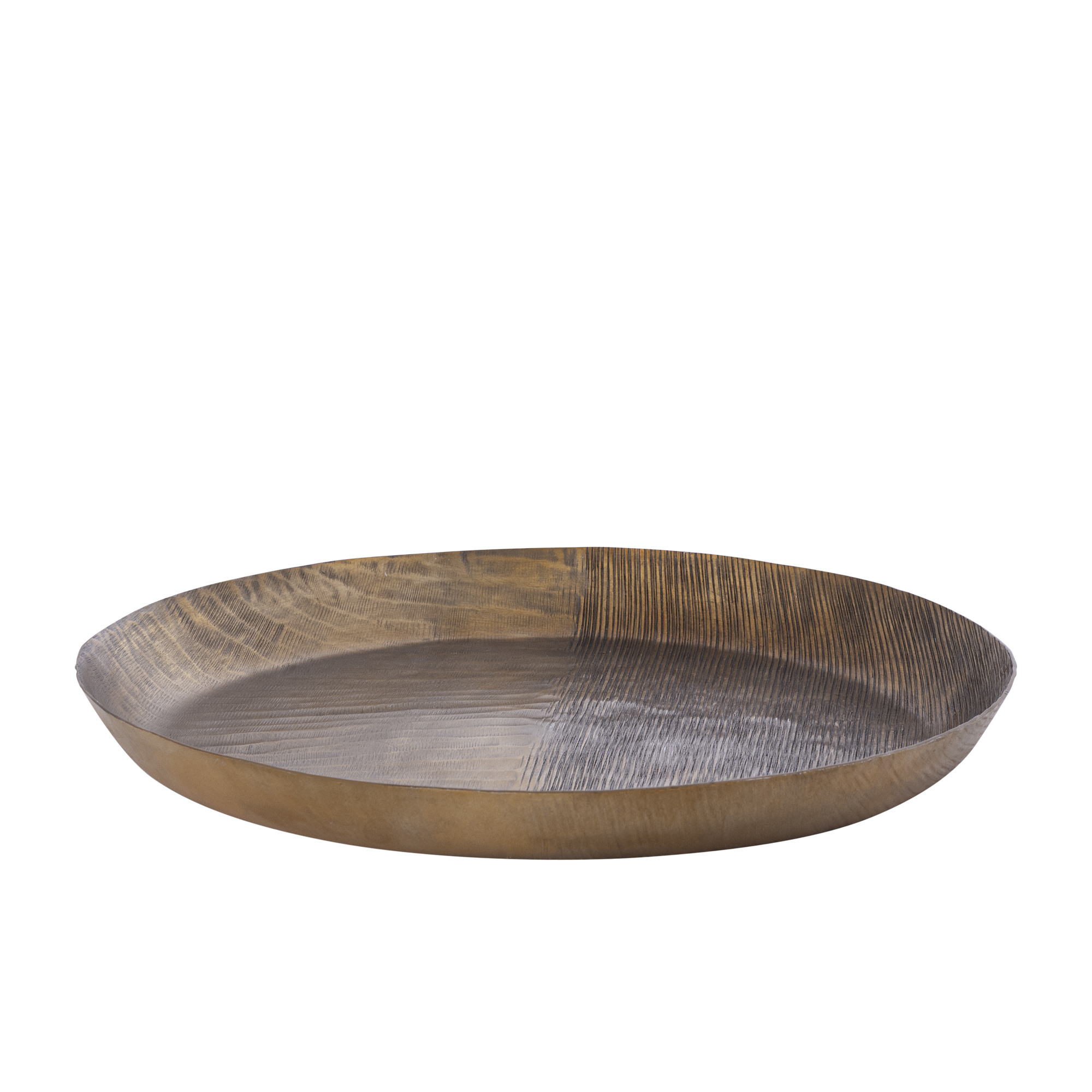 PTMD Jowad Antiek Gouden aluminium schaal geribbeld rond L
