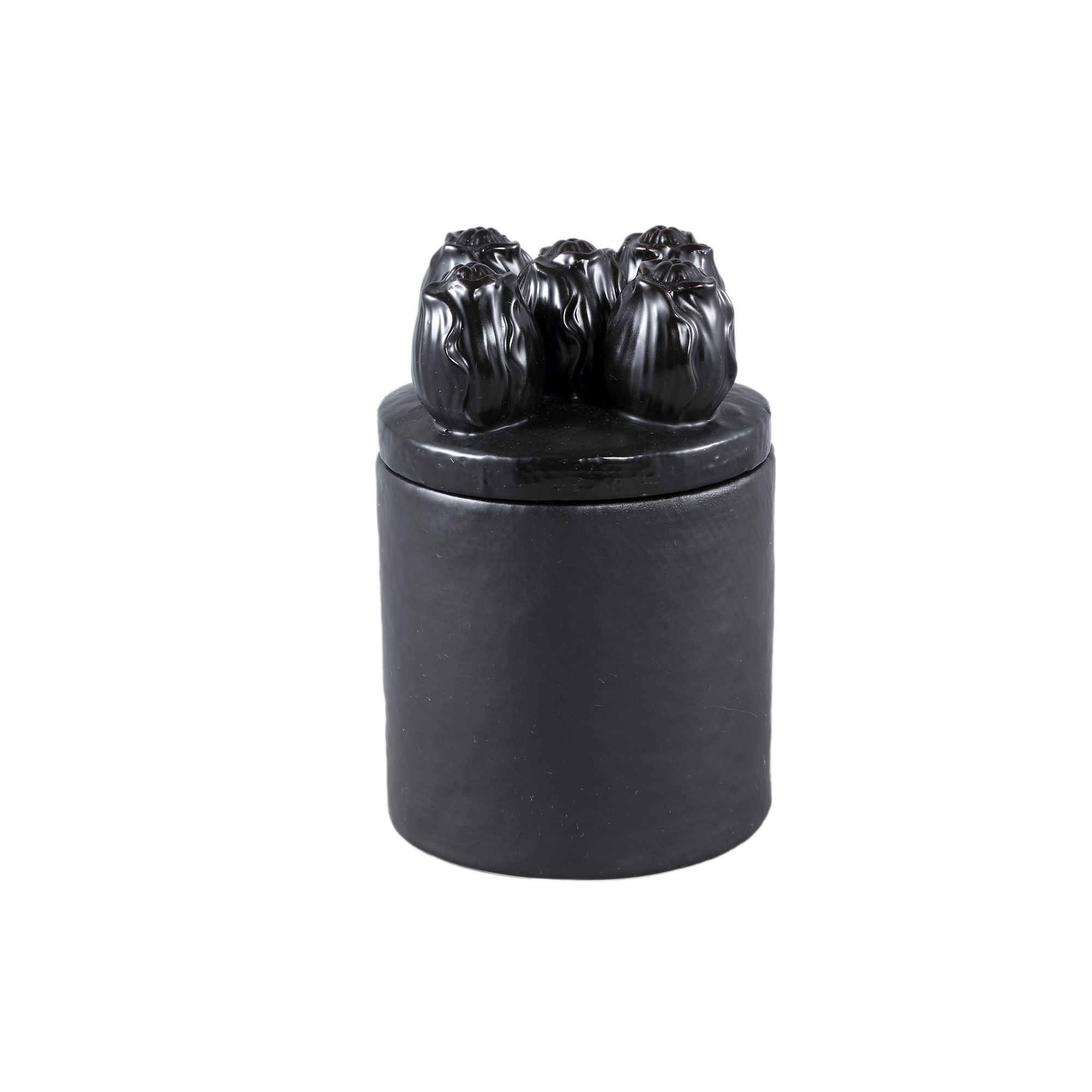 PTMD Krystine Zwart ronde keramische pot met tulpen bovenkant.