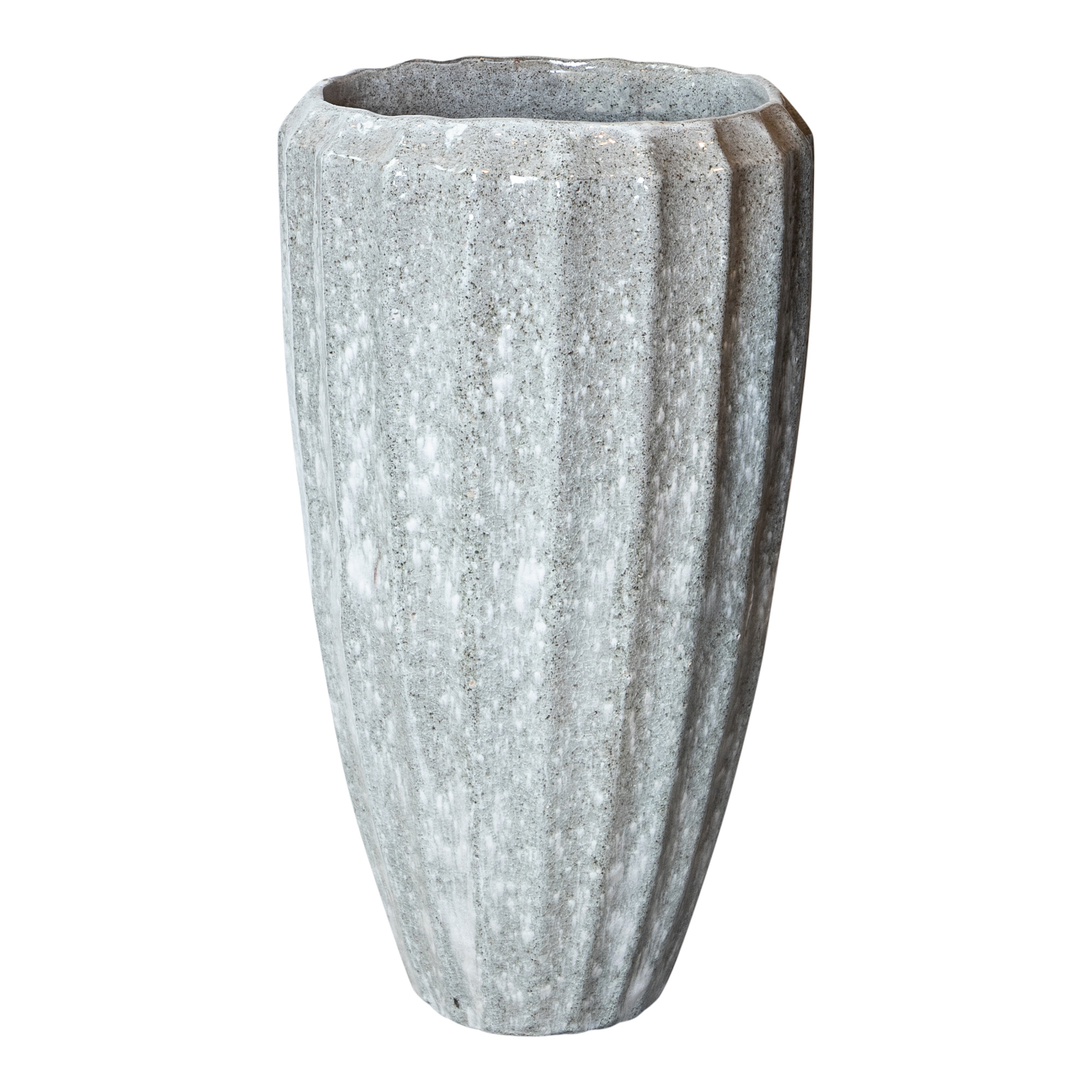PTMD Olver Witte keramische pot geribbelde structuur rond 90x48 Cm