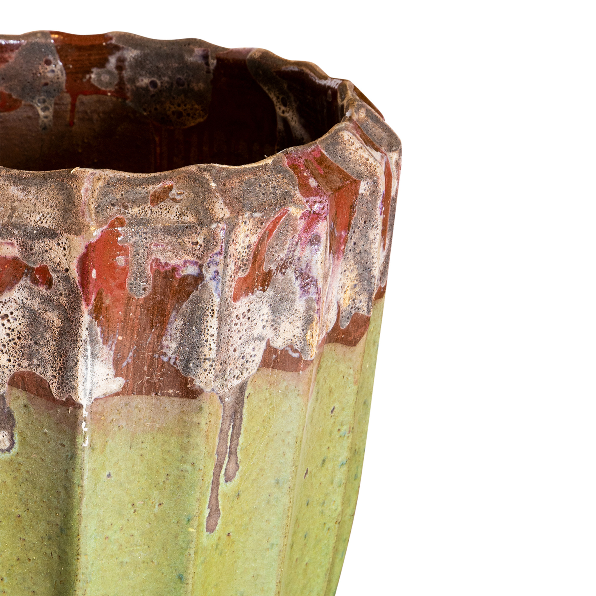 PTMD Olver Groene keramische pot geribbelde structuur 90x48 Cm