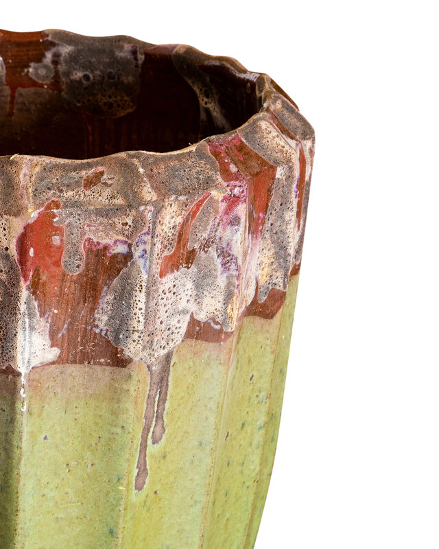 PTMD Olver Groene keramische pot geribbelde structuur 90x48 Cm