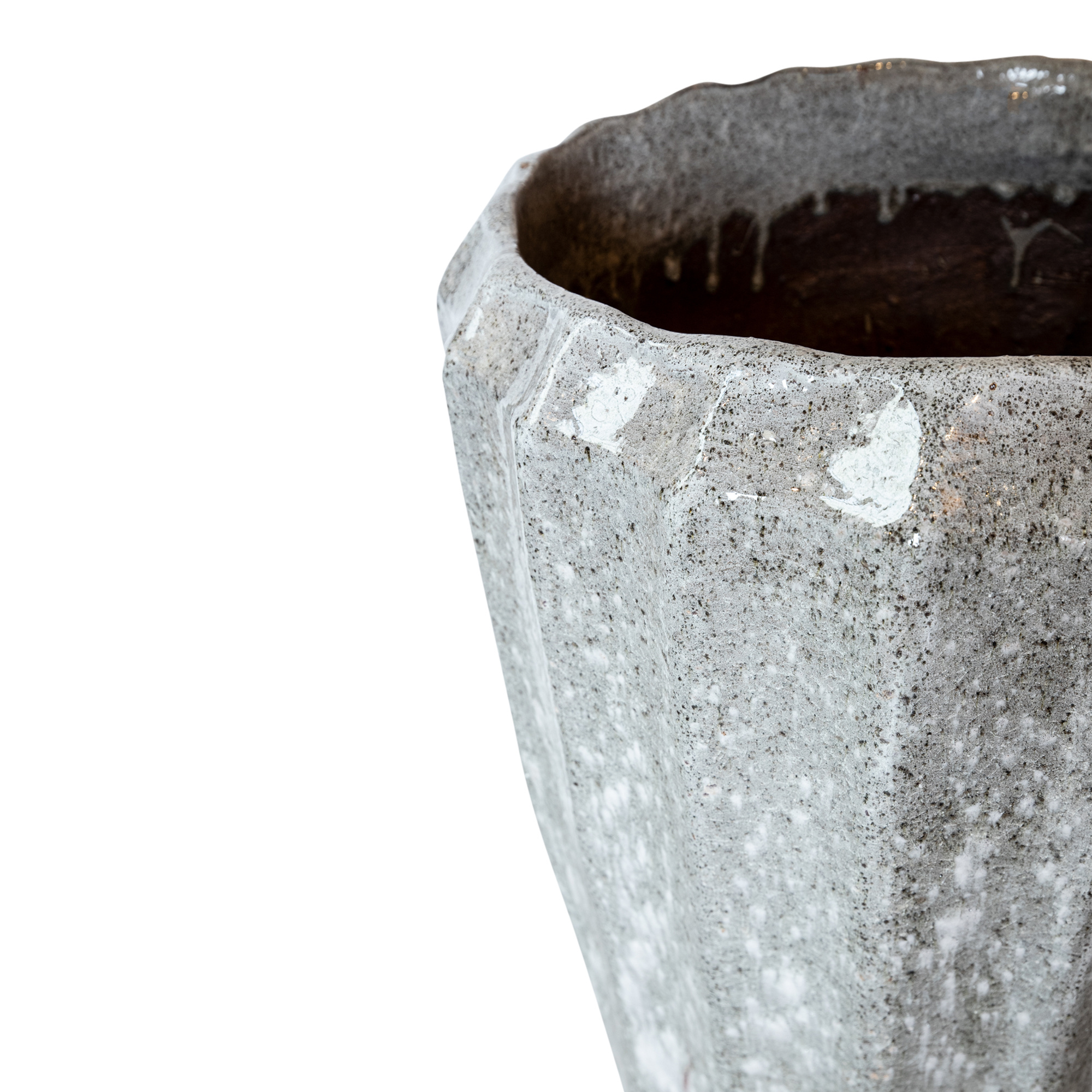 PTMD Olver Witte keramische pot geribbelde structuur rond 90x48 Cm