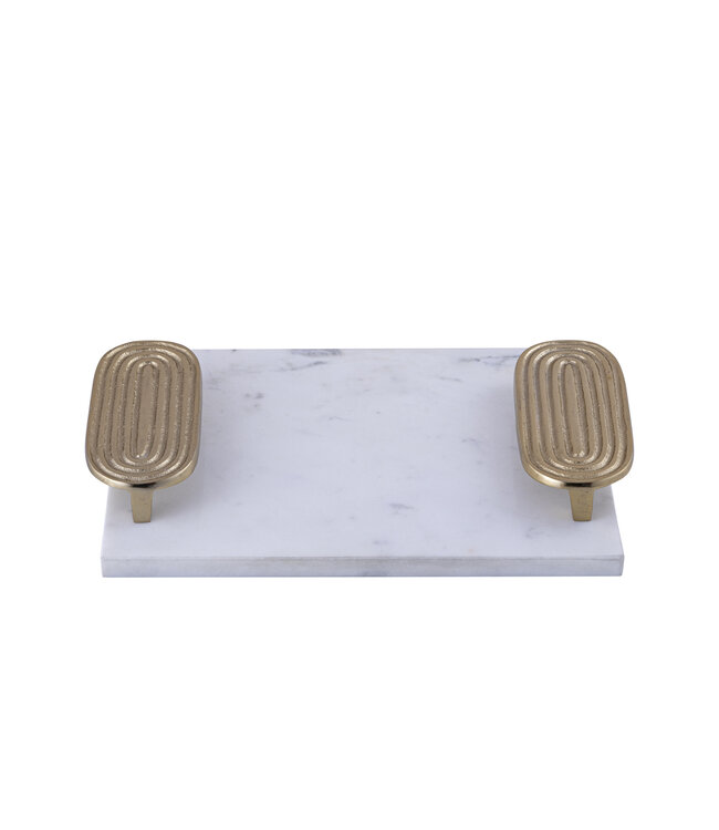 PTMD Wit Marmeren Dienblad | Gouden Handvaten | H5 x B30 x D23 cm