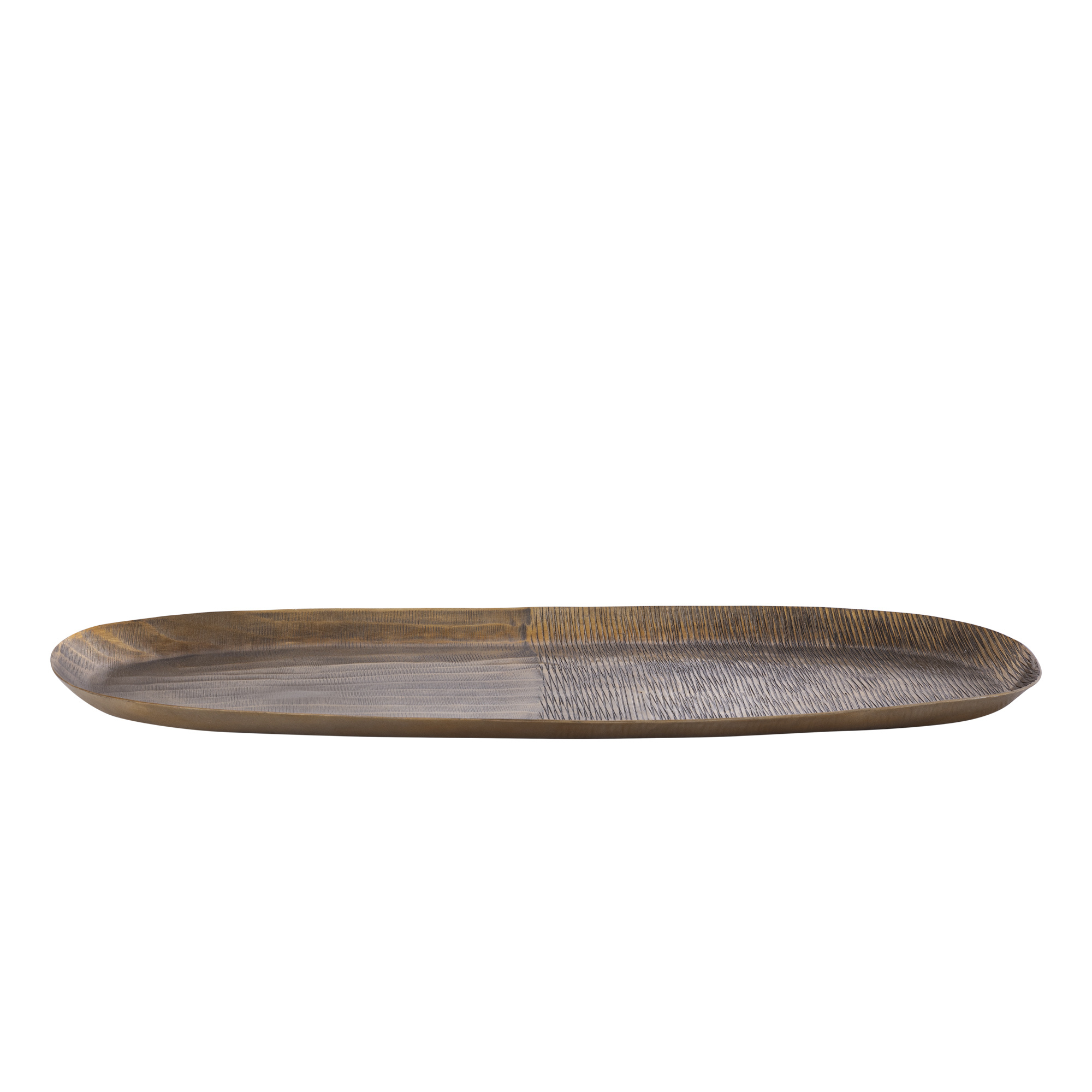 PTMD Jowad Antiek Gouden aluminium schaal met geribbelde ovale L.