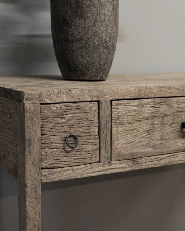 be-uniq Oud Houten Wandtafel | 3 lades | H80 x B100 x D40 cm