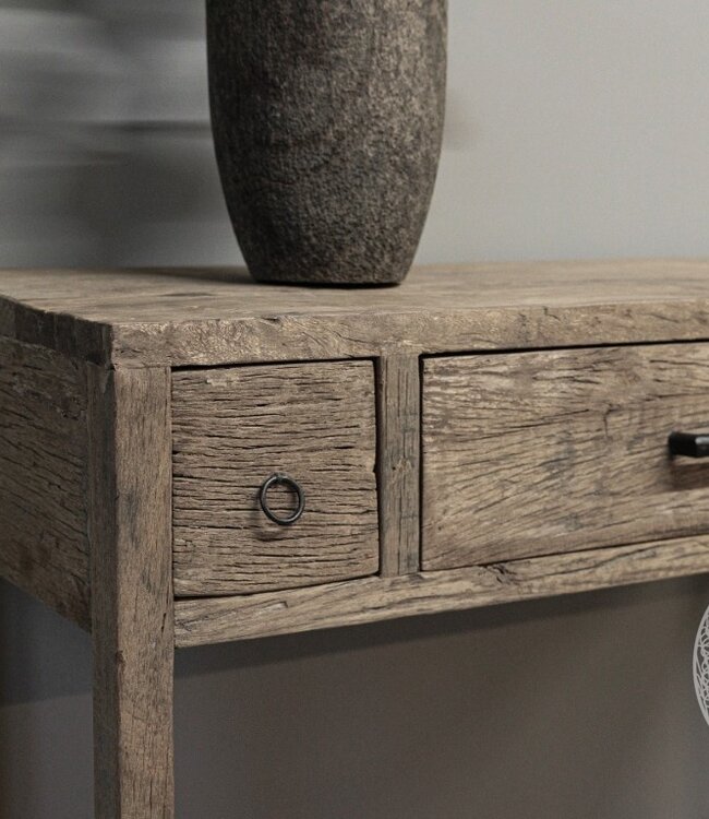 be-uniq Oud Houten Wandtafel | 3 lades | H80 x B100 x D40 cm