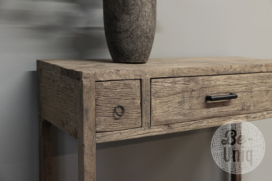 be-uniq Oud Houten Wandtafel | 3 lades | H80 x B100 x D40 cm