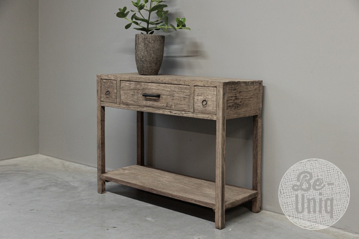 be-uniq Oud Houten Wandtafel | 3 lades | H80 x B100 x D40 cm