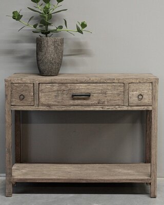 be-uniq Oud Houten Wandtafel | 3 lades | H80 x B100 x D40 cm