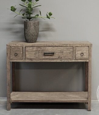 be-uniq Oud Houten Wandtafel | 3 lades | H80 x B100 x D40 cm
