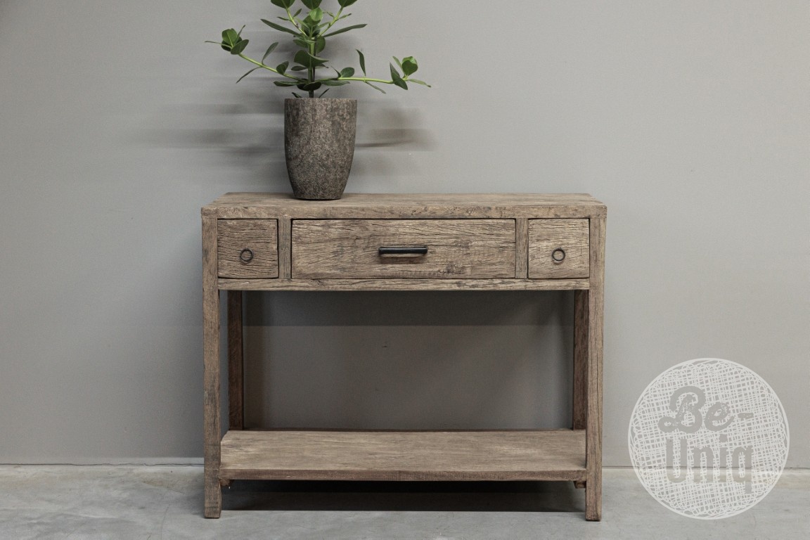 be-uniq Oud Houten Wandtafel | 3 lades | H80 x B100 x D40 cm