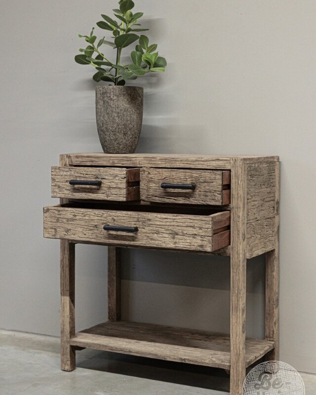 be-uniq Oud Houten Wandtafel | 3 lades | H85 x B75 x D40 cm