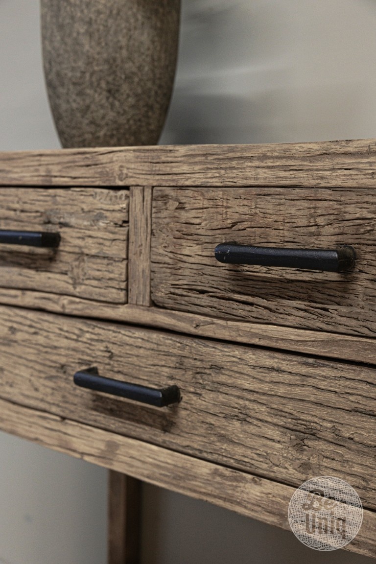 be-uniq Oud Houten Wandtafel | 3 lades | H85 x B75 x D40 cm