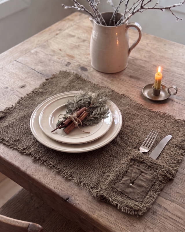 Rene Houtman Placemat Met Bestekzakje Leem 50 x 37 Cm Kerst Decoratie