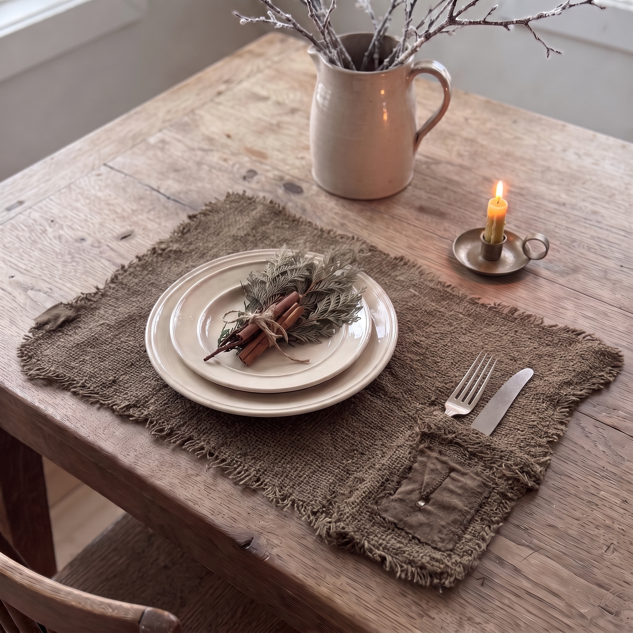 Rene Houtman Placemat Met Bestekzakje Leem 50 x 37 Cm Kerst Decoratie