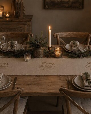 Rene Houtman Tafelloper Boho Merry Christmas 220 x 35 Cm Kerst Decoratie