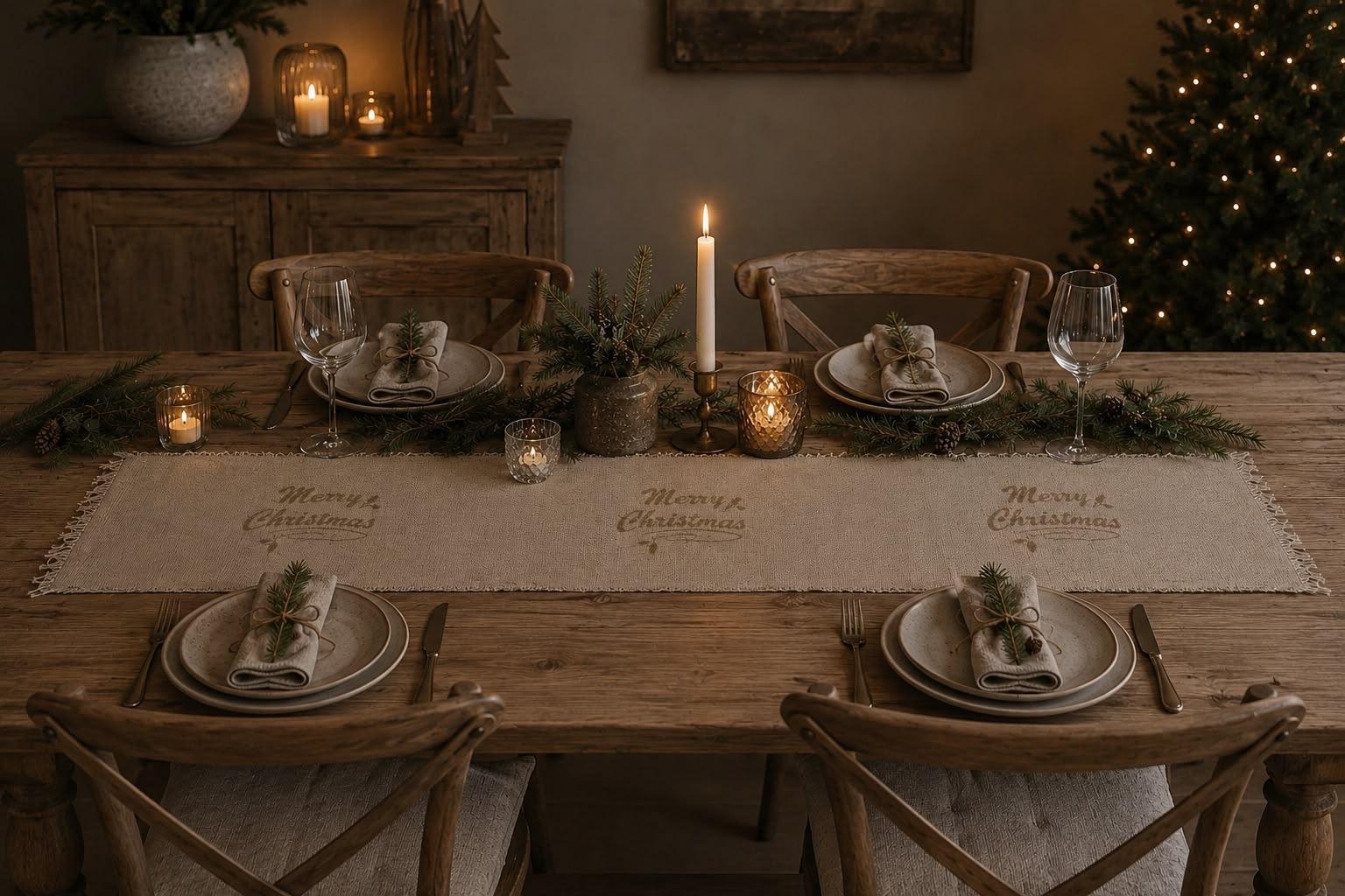 Rene Houtman Tafelloper Boho Merry Christmas 220 x 35 Cm Kerst Decoratie