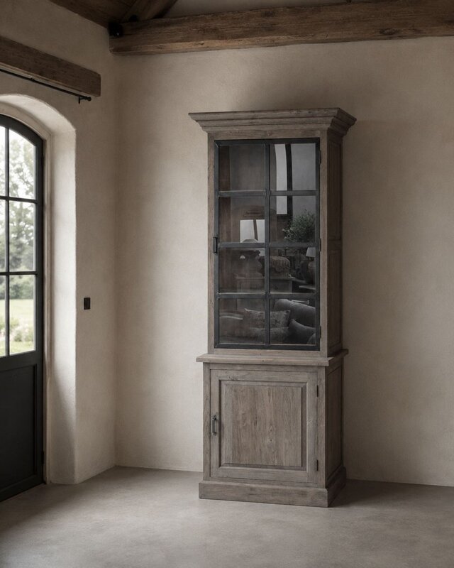 Luksa Home Collection Vitrinekast Rani Natural Grey Wash H220 x B75 x D50 Cm