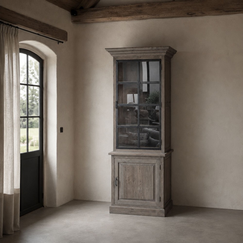 Luksa Home Collection Vitrinekast Rani Natural Grey Wash H220 x B75 x D50 Cm