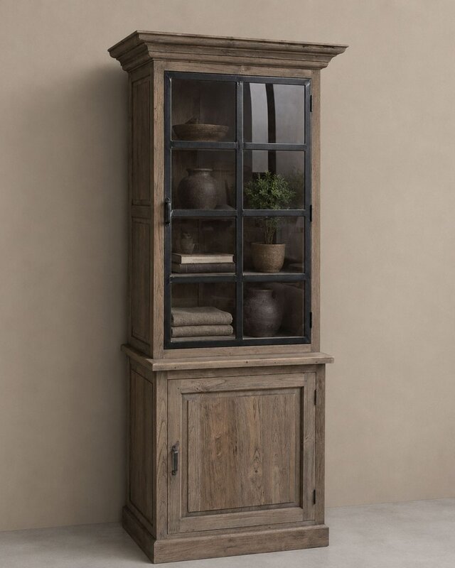 Luksa Home Collection Vitrinekast Rani Natural Grey Wash H220 x B75 x D50 Cm