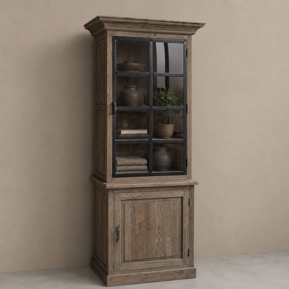 Luksa Home Collection Vitrinekast Rani Natural Grey Wash H220 x B75 x D50 Cm