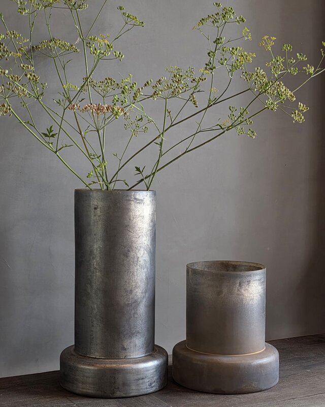 Rene Houtman Cilindervaas Zwart/Grijs Glas -2 Maten