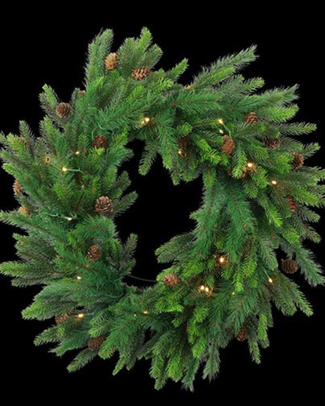 Rene Houtman Krans LED Abia S Groen Dennenappels - 60x60x5CM