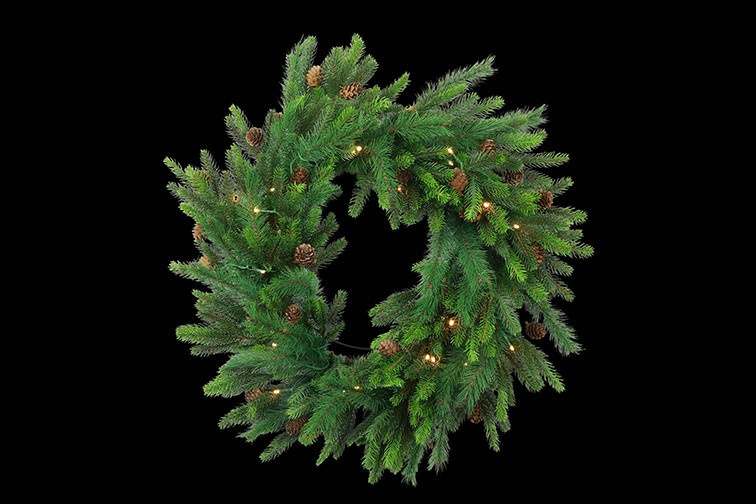Rene Houtman Krans LED Abia S Groen Dennenappels - 60x60x5CM