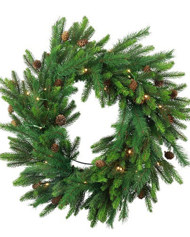Rene Houtman Krans LED Abia S Groen Dennenappels - 60x60x5CM