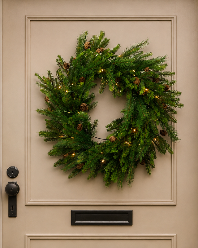 Rene Houtman Krans LED Abia S Groen Dennenappels - 60x60x5CM