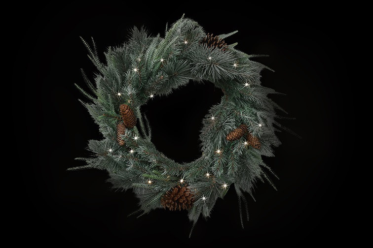 Rene Houtman Krans Led Abia Koreana S Groen Sneeuw - 60x60x5 Cm