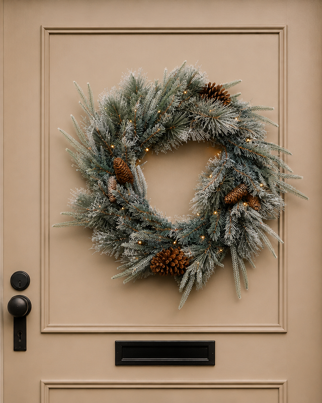 Rene Houtman Krans Led Abia Koreana S Groen Sneeuw - 60x60x5 Cm