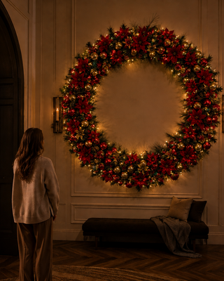 Rene Houtman Krans LED Unique Christmas Poinsettia XXXL – 223,5 x 223,5 x 33 cm