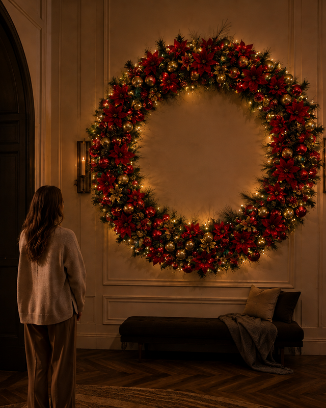 Rene Houtman Krans LED Unique Christmas Poinsettia XXXL – 223,5 x 223,5 x 33 cm