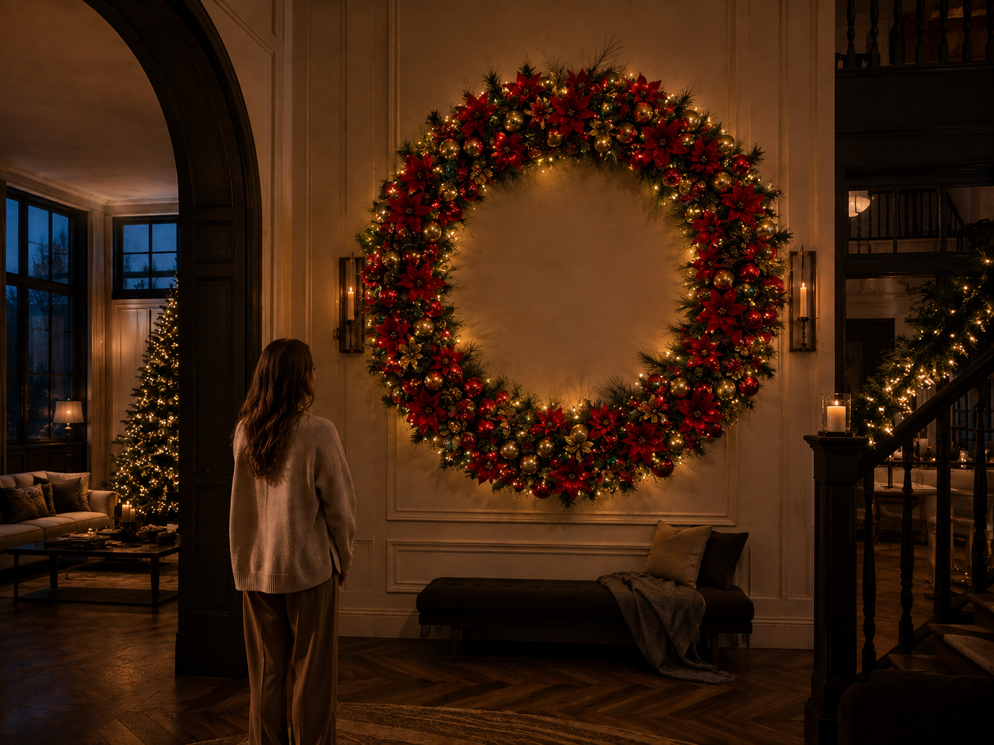 Rene Houtman Krans LED Unique Christmas Poinsettia XXXL – 223,5 x 223,5 x 33 cm