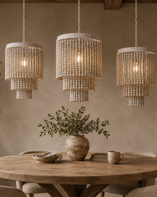 Rene Houtman Hanglamp Goos Kralen Hout Wit/Beige - 3 Maten