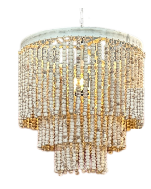 Rene Houtman Hanglamp Goos Kralen Hout Wit/Beige - 3 Maten