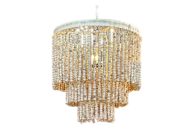 Rene Houtman Hanglamp Goos Kralen Hout Wit/Beige - 3 Maten