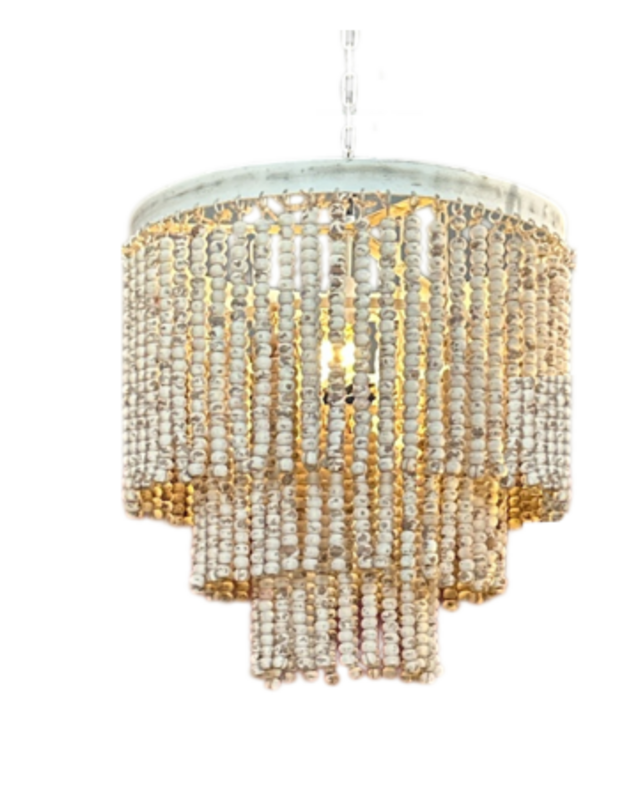 Rene Houtman Hanglamp Goos Kralen Hout Wit/Beige - 3 Maten