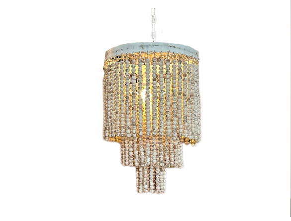 Rene Houtman Hanglamp Goos Kralen Hout Wit/Beige - 3 Maten