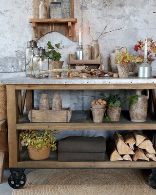 Rene Houtman Keukeneiland Woods Op Wielen Met Zinken Blad & Schappen