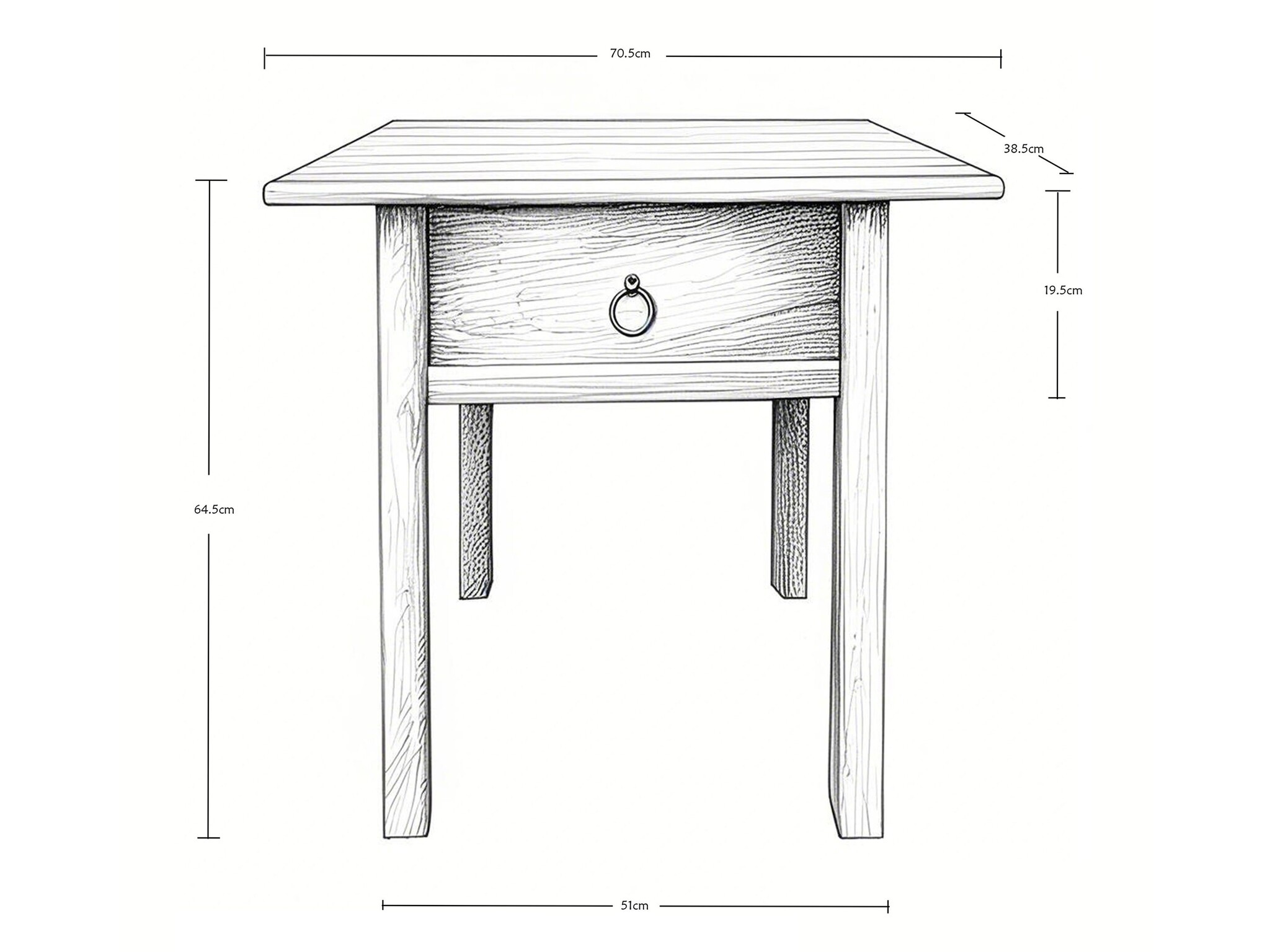 Rene Houtman Nachtkastje Sidetable 1 Lade Hout - B70 x D38 x H64 Cm