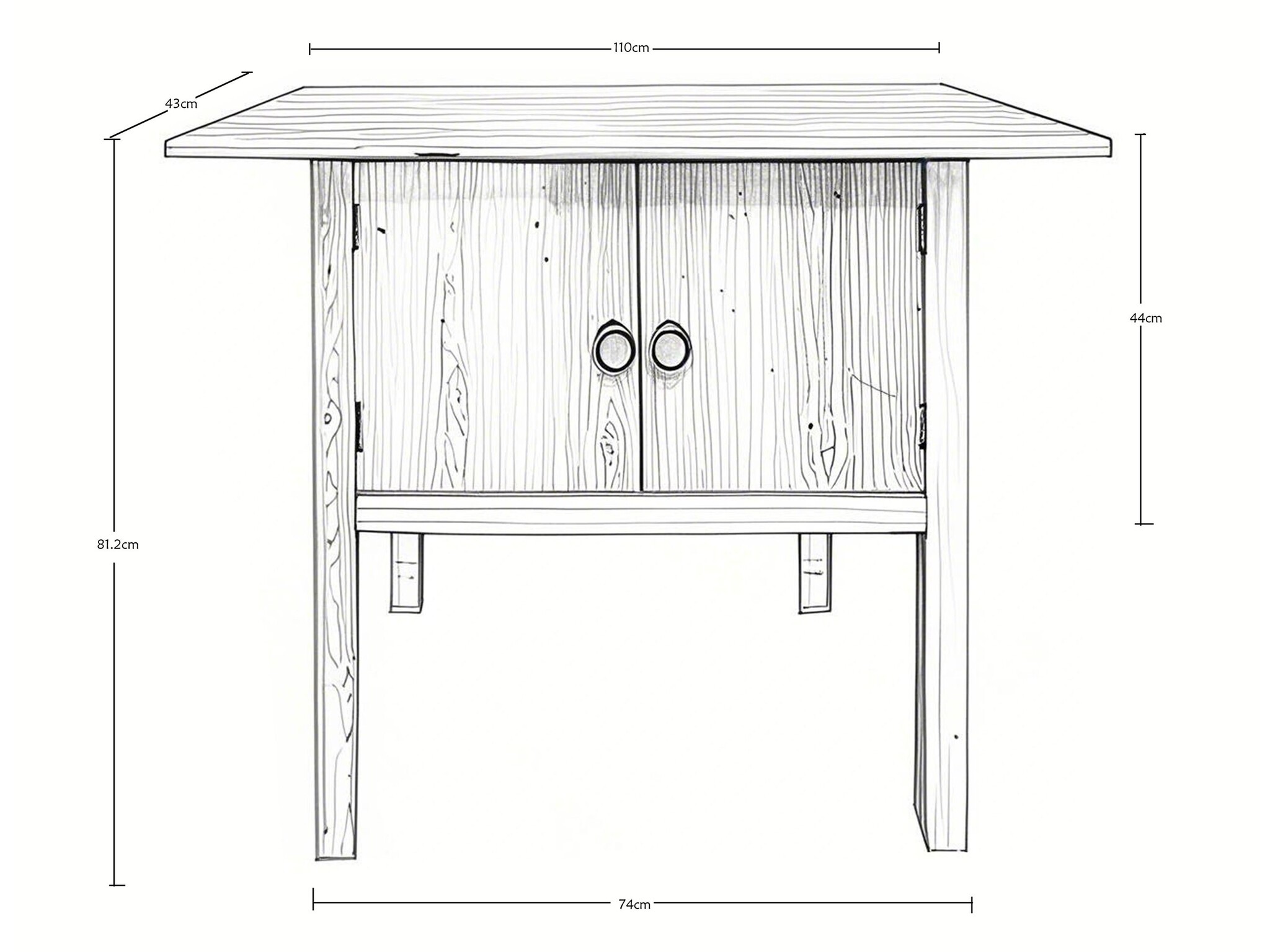 Rene Houtman Wandtafel Hout 2-Deurs Cabinet - B110 x D42 x H82 Cm