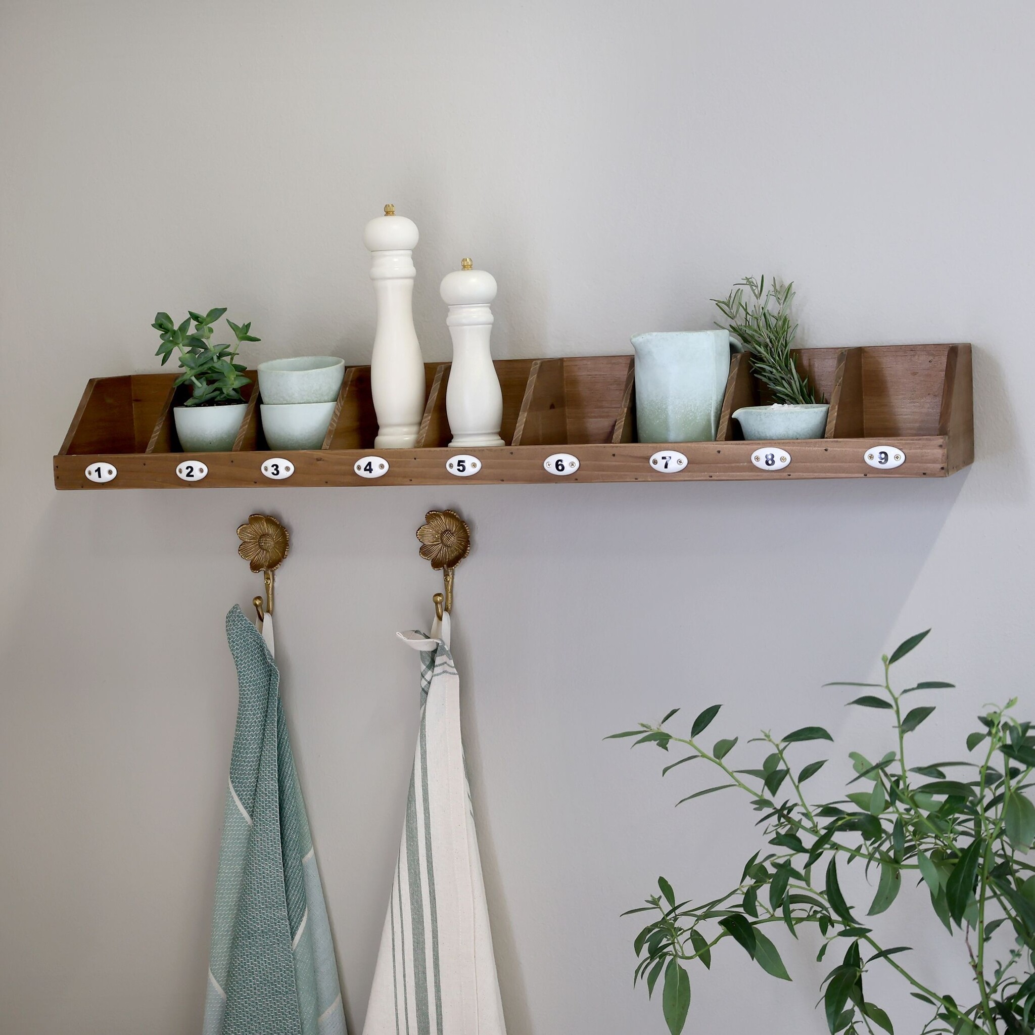 Rene Houtman Wandplank Hout Met 9 Vakken - B89 x D16 x H11 Cm