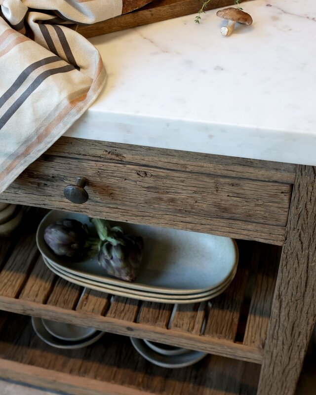Rene Houtman Keukenmodule 1 - Woods - Kookeiland Hout Marmer Blad Serveertafel - H97 x B120 x D60 Cm